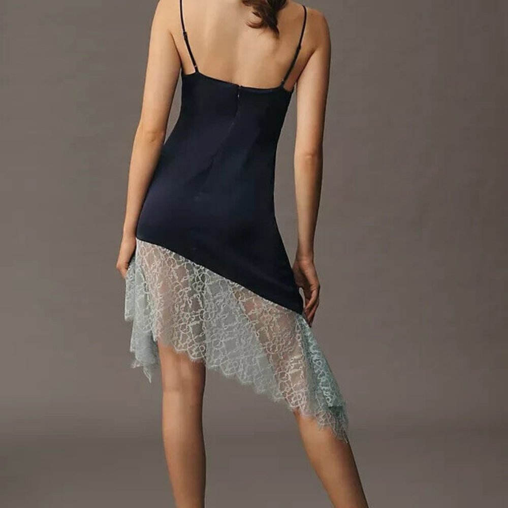 Anthropologie Navy & Light Blue  LACE Trimmed Slip Dress 16 Romantic Cruise BOLO